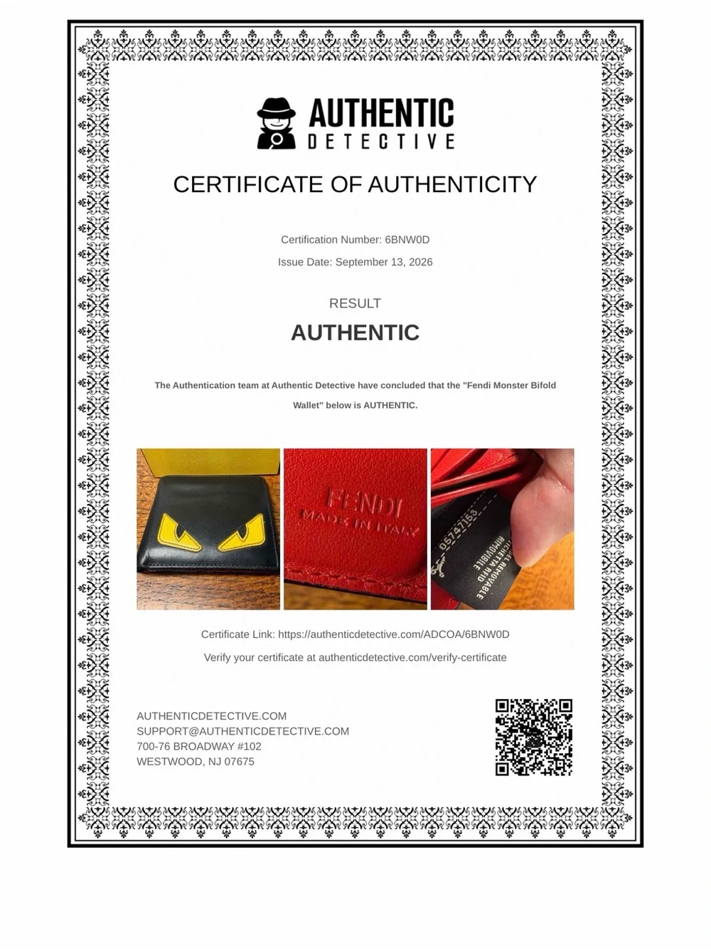 Fendi Bag Bugs Monster Eyes Black Leather Bifold Wallet with Box and COA